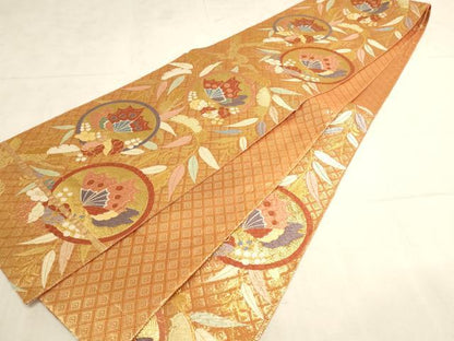 平和屋着物◎佐賀錦　六通柄袋帯　唐織　花蝶丸文　金糸　正絹　逸品　AAAN6928pf