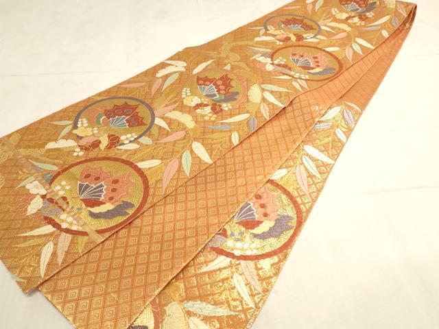 平和屋着物◎佐賀錦　六通柄袋帯　唐織　花蝶丸文　金糸　正絹　逸品　AAAN6928pf