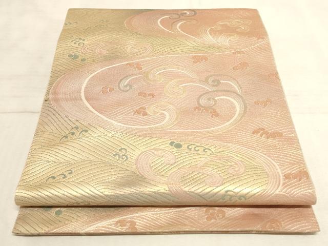 平和屋着物◎全通柄 本袋帯 立波文 金糸 正絹 逸品 AAAN6930pf