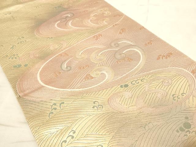 平和屋着物◎全通柄 本袋帯 立波文 金糸 正絹 逸品 AAAN6930pf