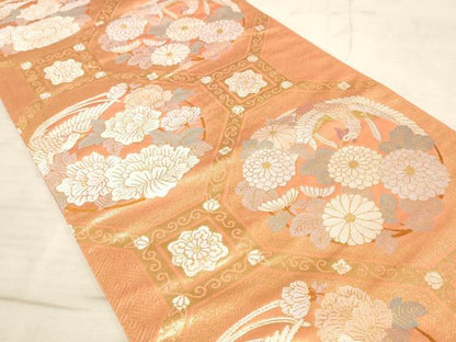平和屋着物◎六通柄袋帯　蜀江鳳凰花文　金糸　正絹　逸品　AAAN7146pf