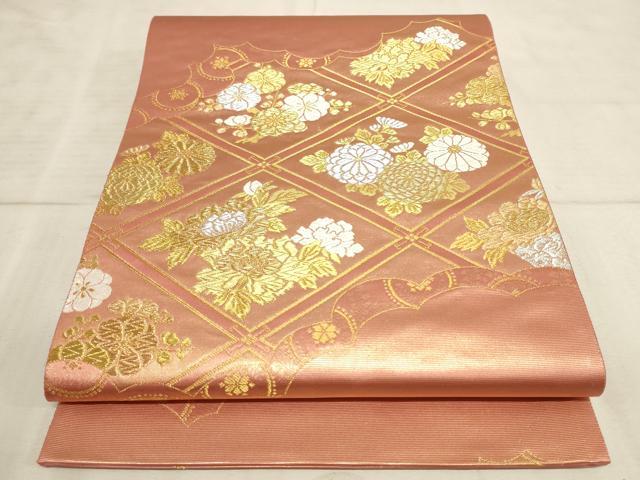 平和屋着物◎六通柄袋帯 雲取り花菱文 金銀糸 引箔 正絹 逸品 AAAN7150pf