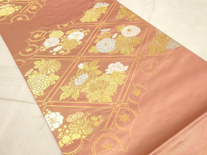 平和屋着物◎六通柄袋帯 雲取り花菱文 金銀糸 引箔 正絹 逸品 AAAN7150pf