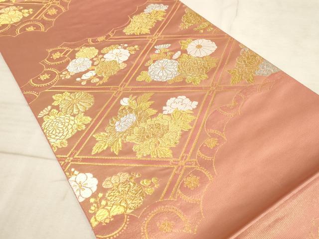 平和屋着物◎六通柄袋帯 雲取り花菱文 金銀糸 引箔 正絹 逸品 AAAN7150pf