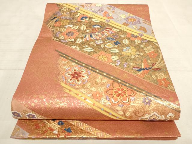 平和屋着物◎六通柄袋帯 飾花文 花喰い鳥 金糸 正絹 逸品 AAAN7164pf