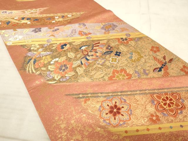 平和屋着物◎六通柄袋帯 飾花文 花喰い鳥 金糸 正絹 逸品 AAAN7164pf