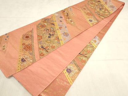 平和屋着物◎六通柄袋帯 飾花文 花喰い鳥 金糸 正絹 逸品 AAAN7164pf