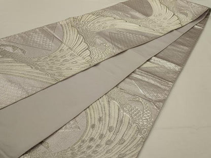 平和屋着物◎六通柄袋帯　唐織　孔雀文　銀糸　正絹　逸品　AAAN7259ou