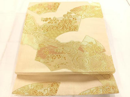 平和屋着物◎六通柄袋帯 地紙流水花文 金糸 正絹 逸品 AAAN7571yx