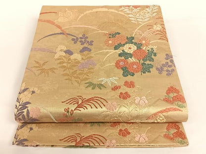 平和屋着物◎六通柄袋帯 寿華唐織文 金糸 正絹 逸品 AAAN7603wt