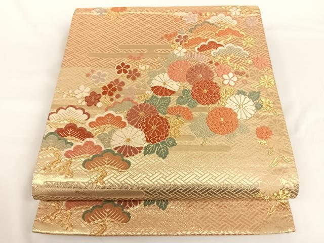 平和屋着物◎六通柄袋帯 唐織 エ霞吉祥花文 金糸 正絹 逸品 AAAN7604wt