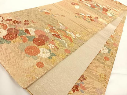 平和屋着物◎六通柄袋帯 唐織 エ霞吉祥花文 金糸 正絹 逸品 AAAN7604wt