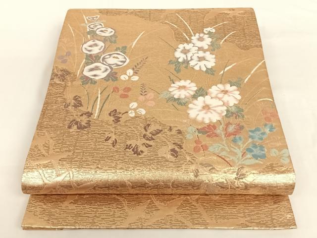 平和屋着物◎六通柄袋帯 道長花弁図 金糸 正絹 逸品 AAAN7606wt