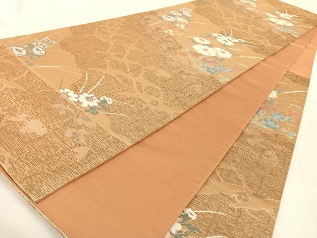 平和屋着物◎六通柄袋帯 道長花弁図 金糸 正絹 逸品 AAAN7606wt