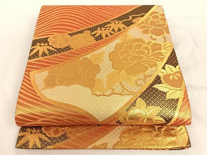 平和屋着物◎佐賀錦 両面六通柄袋帯 彩好苑 立波吉祥花文 金糸 正絹 逸品 AAAN7612wt
