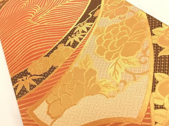 平和屋着物◎佐賀錦 両面六通柄袋帯 彩好苑 立波吉祥花文 金糸 正絹 逸品 AAAN7612wt