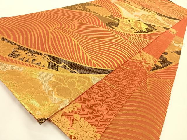 平和屋着物◎佐賀錦 両面六通柄袋帯 彩好苑 立波吉祥花文 金糸 正絹 逸品 AAAN7612wt