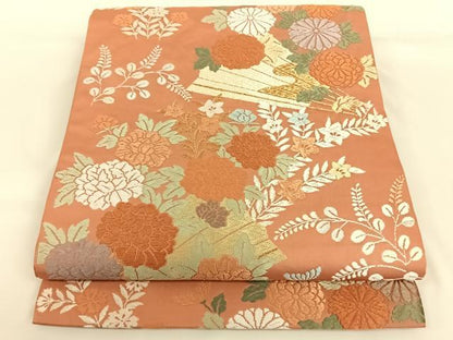 平和屋着物◎六通柄袋帯 唐織 扇面花文 金糸 正絹 逸品 AAAN7616wt