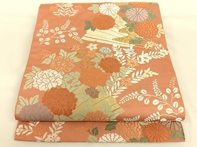 平和屋着物◎六通柄袋帯 唐織 扇面花文 金糸 正絹 逸品 AAAN7616wt