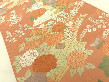 平和屋着物◎六通柄袋帯 唐織 扇面花文 金糸 正絹 逸品 AAAN7616wt