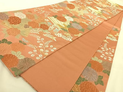 平和屋着物◎六通柄袋帯 唐織 扇面花文 金糸 正絹 逸品 AAAN7616wt