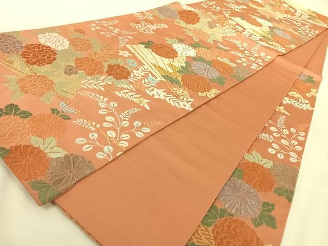 平和屋着物◎六通柄袋帯 唐織 扇面花文 金糸 正絹 逸品 AAAN7616wt