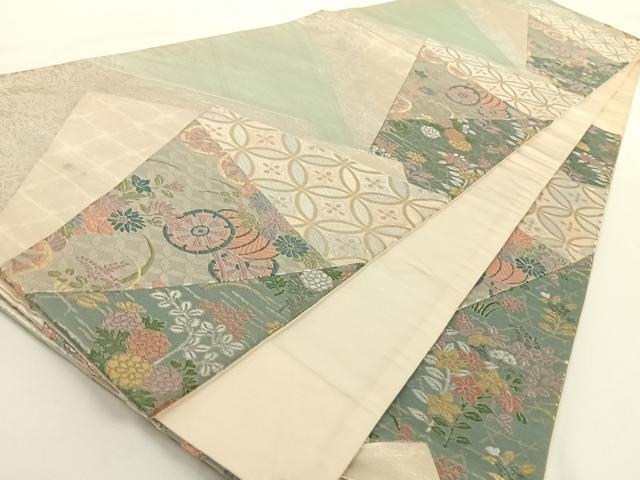 平和屋着物◎六通柄袋帯 切嵌 吉祥花文 銀糸 正絹 逸品 AAAN7617wt