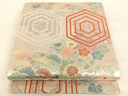 平和屋着物◎六通柄袋帯 亀甲草花文 金銀糸 正絹 逸品 AAAN7620wt