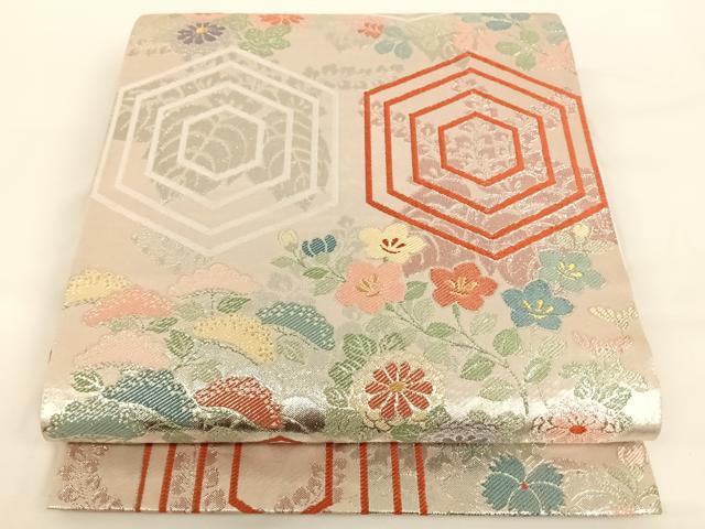 平和屋着物◎六通柄袋帯 亀甲草花文 金銀糸 正絹 逸品 AAAN7620wt