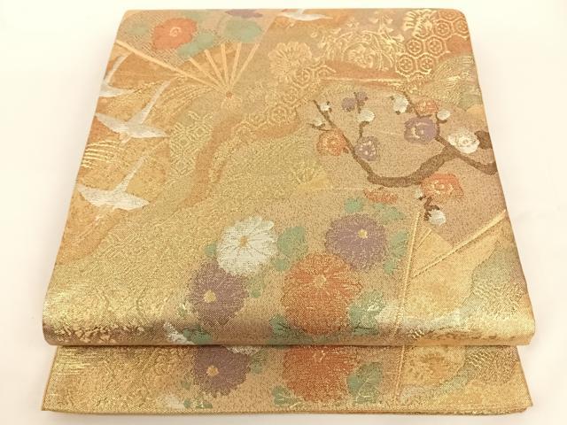 平和屋着物◎佐賀錦 六通柄袋帯 扇面吉祥花文 金糸 正絹 逸品 AAAN7632wt