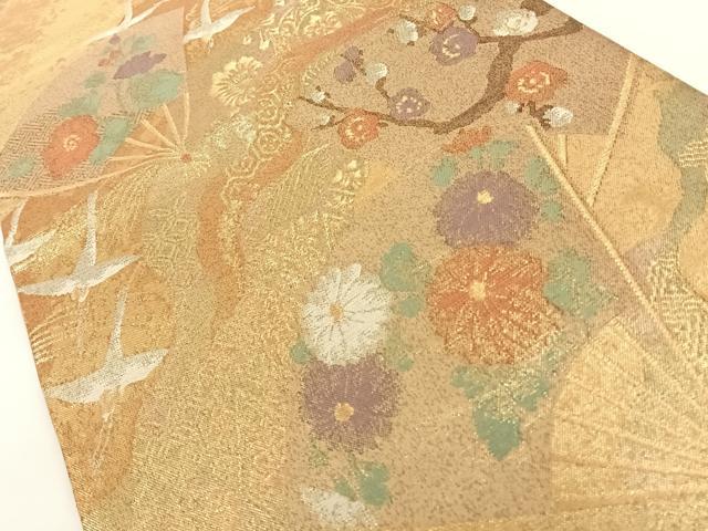 平和屋着物◎佐賀錦 六通柄袋帯 扇面吉祥花文 金糸 正絹 逸品 AAAN7632wt