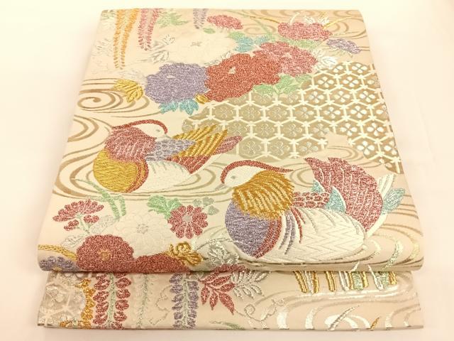 平和屋着物◎六通柄袋帯 唐織 鴛鴦花文 金銀糸 正絹 逸品 AAAN7637wt