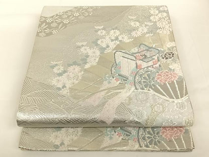 平和屋着物◎六通柄袋帯 唐織 道長御所車花文 金銀糸 正絹 逸品 AAAN7638wt