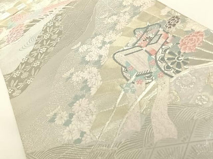 平和屋着物◎六通柄袋帯 唐織 道長御所車花文 金銀糸 正絹 逸品 AAAN7638wt