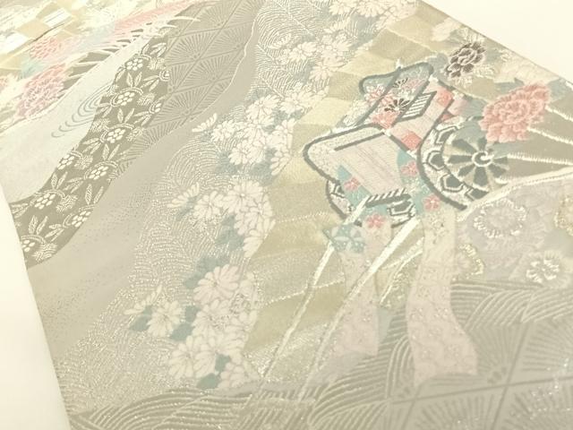 平和屋着物◎六通柄袋帯 唐織 道長御所車花文 金銀糸 正絹 逸品 AAAN7638wt