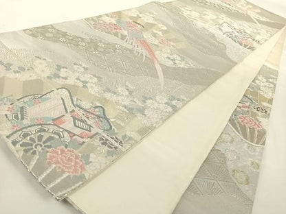 平和屋着物◎六通柄袋帯 唐織 道長御所車花文 金銀糸 正絹 逸品 AAAN7638wt