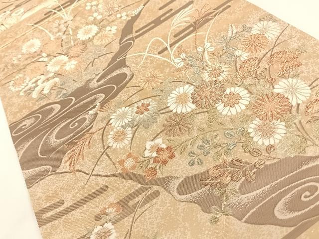 平和屋着物◎六通柄袋帯 流水草花文 金糸 正絹 逸品 AAAN7641wt