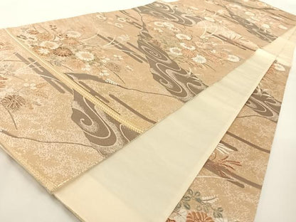 平和屋着物◎六通柄袋帯 流水草花文 金糸 正絹 逸品 AAAN7641wt