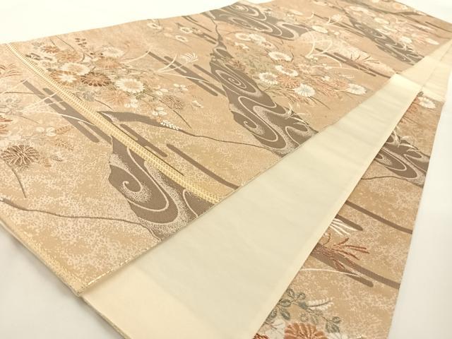 平和屋着物◎六通柄袋帯 流水草花文 金糸 正絹 逸品 AAAN7641wt