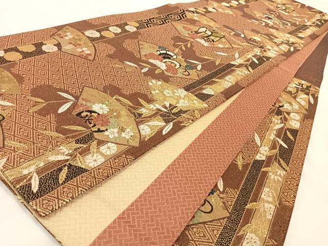 平和屋着物◎両面六通柄袋帯 地紙御所車文 金糸 正絹 逸品 AAAN7647wt