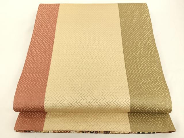 平和屋着物◎両面六通柄袋帯 地紙御所車文 金糸 正絹 逸品 AAAN7647wt