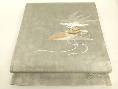 平和屋着物◎六通太鼓柄袋帯 飛鶴扇文 金糸 正絹 逸品 AAAN7650wt