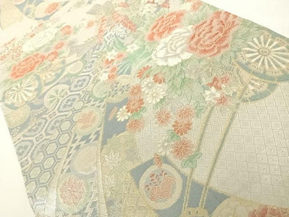 平和屋着物◎宝珠本佐賀錦 六通柄袋帯 九百錦 束ね熨斗花車文 金銀糸 正絹 逸品 AAAN7651wt