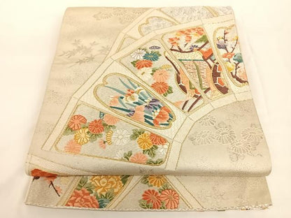 平和屋着物◎六通柄袋帯 唐織 地紙御所車花文 金銀糸 正絹 逸品 AAAN7656wt