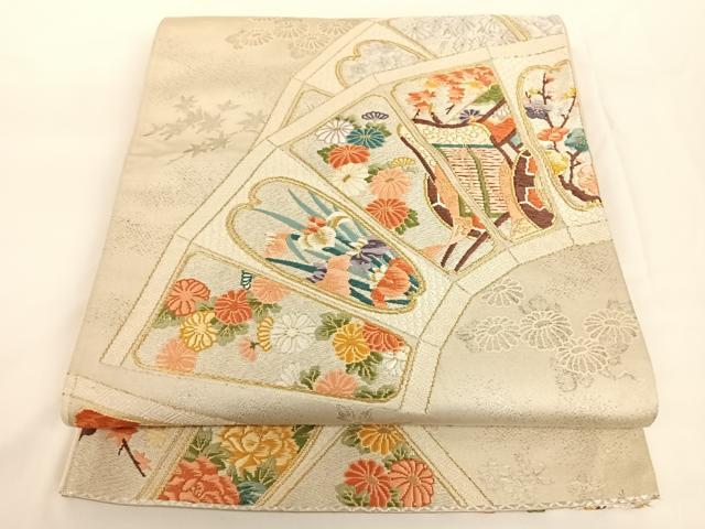 平和屋着物◎六通柄袋帯 唐織 地紙御所車花文 金銀糸 正絹 逸品 AAAN7656wt