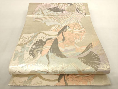 平和屋着物◎六通柄袋帯 女人文 銀糸 正絹 逸品 AAAN7858pf