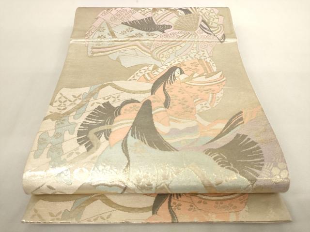 平和屋着物◎六通柄袋帯 女人文 銀糸 正絹 逸品 AAAN7858pf