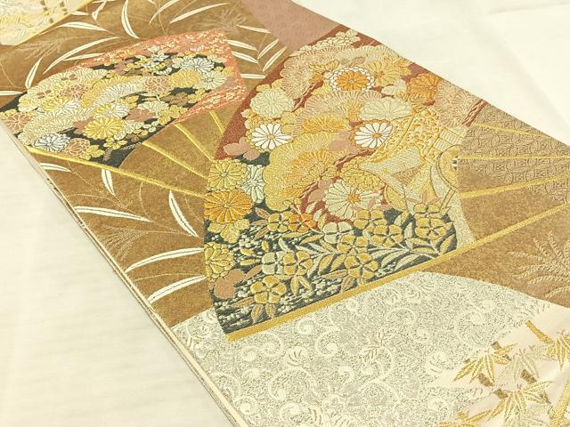 平和屋着物◎六通柄袋帯 蒔絵扇面重ね 金銀糸 引箔 正絹 逸品 AAAN8430jh