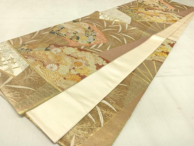 平和屋着物◎六通柄袋帯 蒔絵扇面重ね 金銀糸 引箔 正絹 逸品 AAAN8430jh