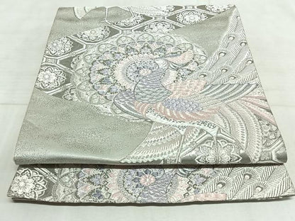 平和屋着物◎六通柄袋帯 唐織 正倉院孔雀花文 銀糸 正絹 逸品 AAAN8438jh